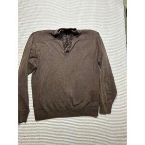 FX Fusion Sweater Mens Large Brown Good Quarter Button Ribbed Knit Mock Neck